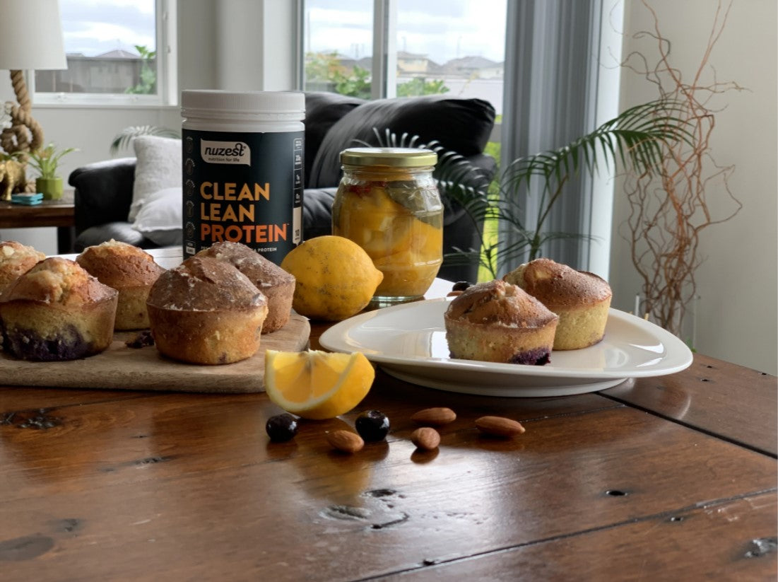 Lemon Protein Blueberry Muffins